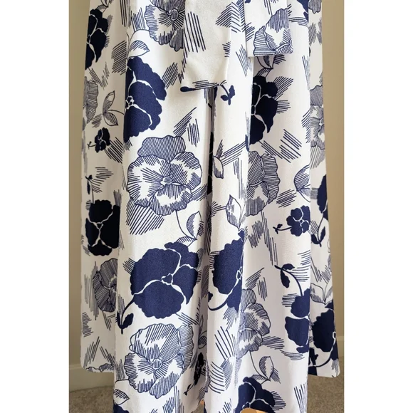 70s White & Blue Floral Print Flutter Sleeve Feminine 1970s Empire Maxi Dress - Picture 12 of 16